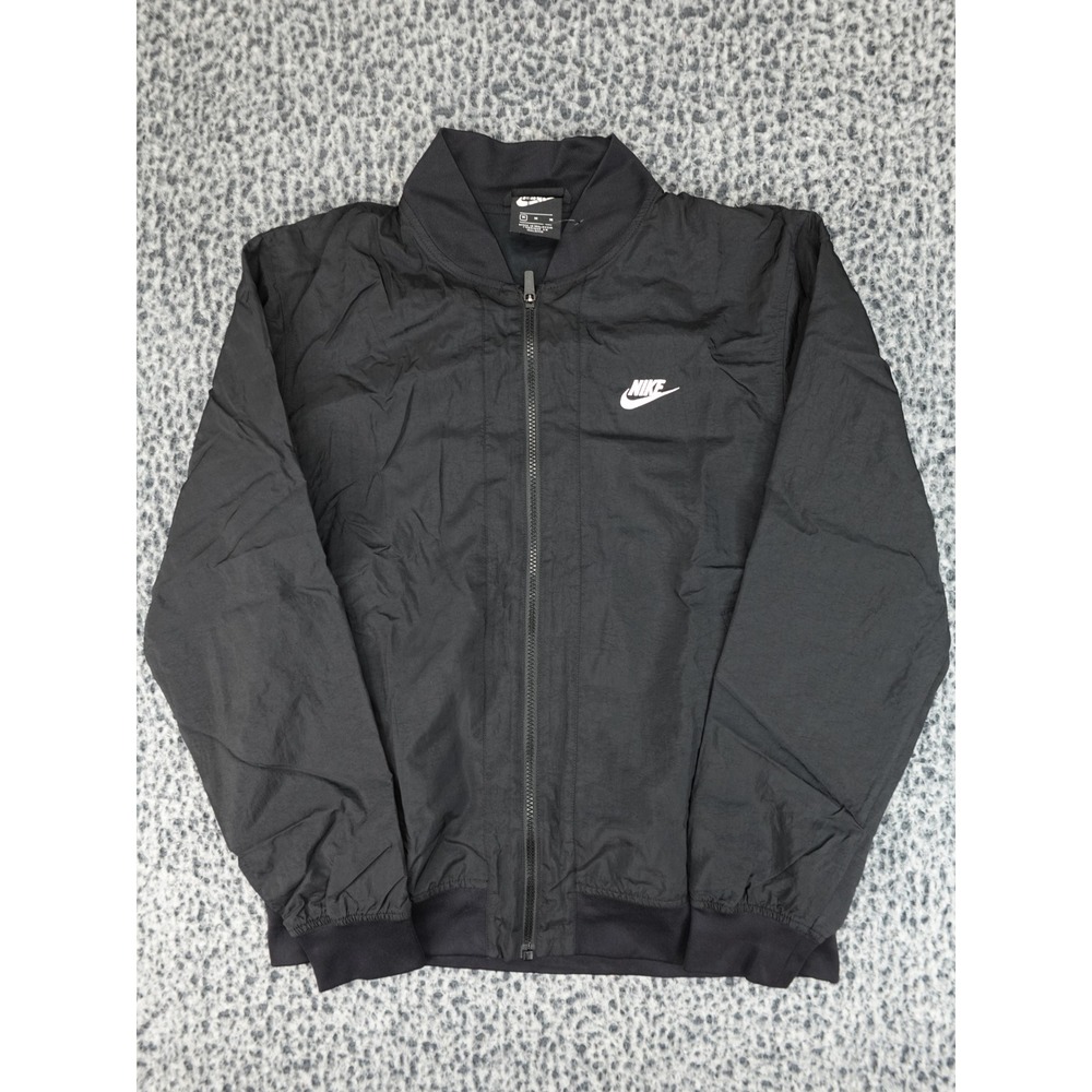 Nike Bomber Jacket Mens M Black Full Zip Woven Windbreaker AR2214-010